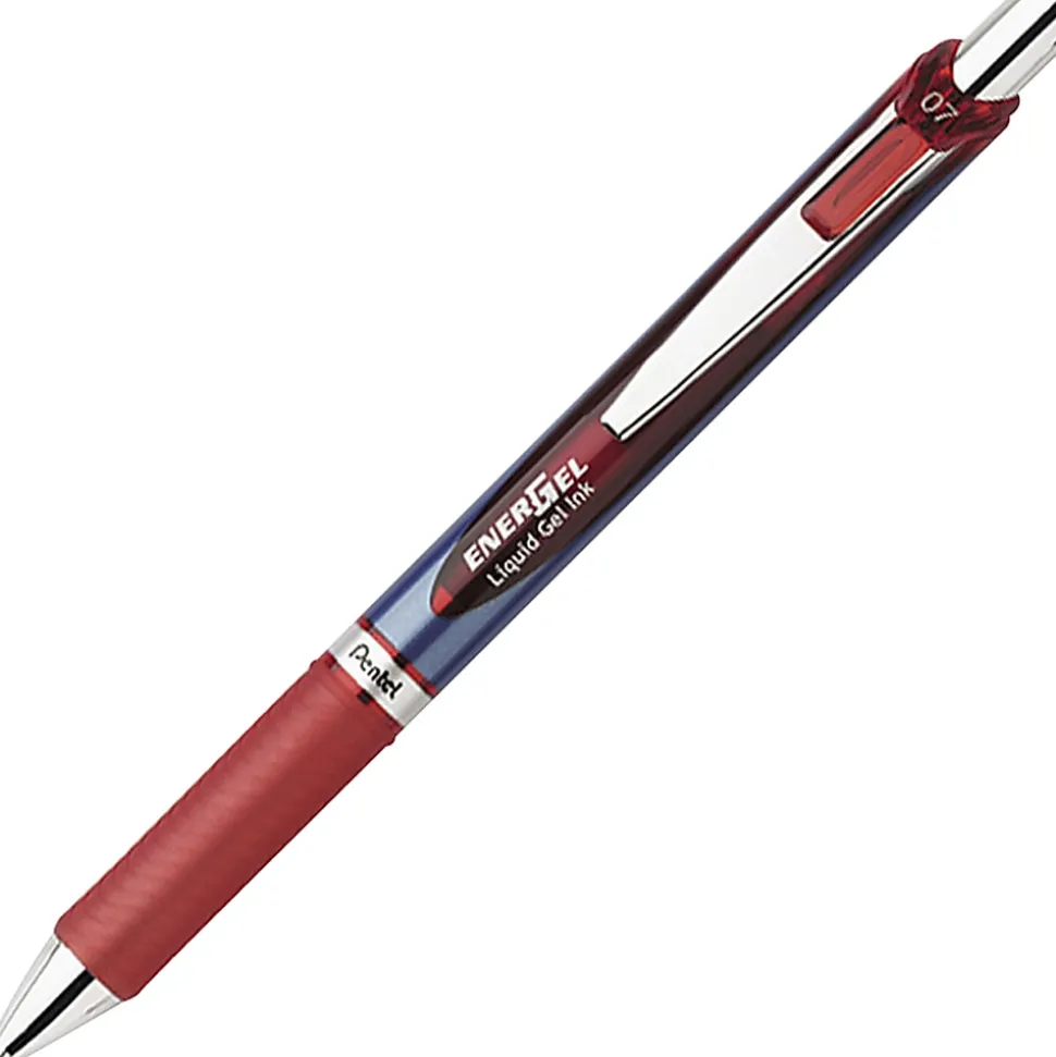 Pentel® EnerGel® RTX Liquid Gel Pens, Pack Of 12, Medium Point, 0.7 mm, Blue Barrel, Red Ink