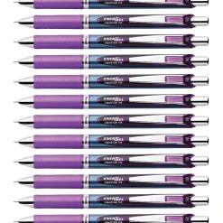 PentelĀ® EnerGelĀ® RTX Liquid Gel Pens, Pack Of 12, Fine Point, 0.5 mm, Blue Stainless Steel Barrel, Violet Ink