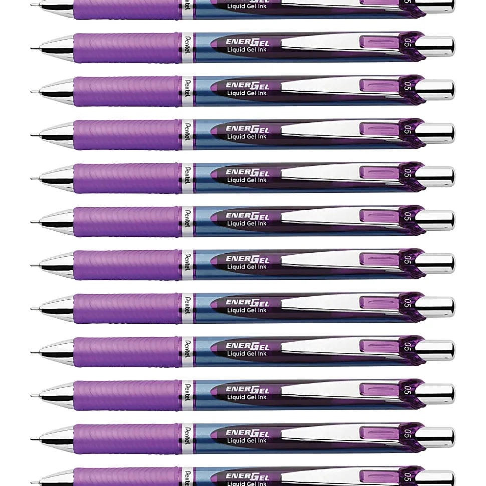 Pentel® EnerGel® RTX Liquid Gel Pens, Pack Of 12, Fine Point, 0.5 mm, Blue Stainless Steel Barrel, Violet Ink