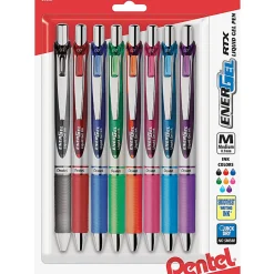 PentelĀ® EnerGel RTX Pens, 0.7 mm, Medium Point, Assorted Ink Colors, Pack Of 8
