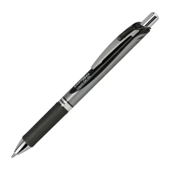 Pentel EnerGel RTX Retractable Liquid Gel Pens, Bold Point, 1.0 mm, Black/Silver Barrel, Black Ink, Pack Of 12