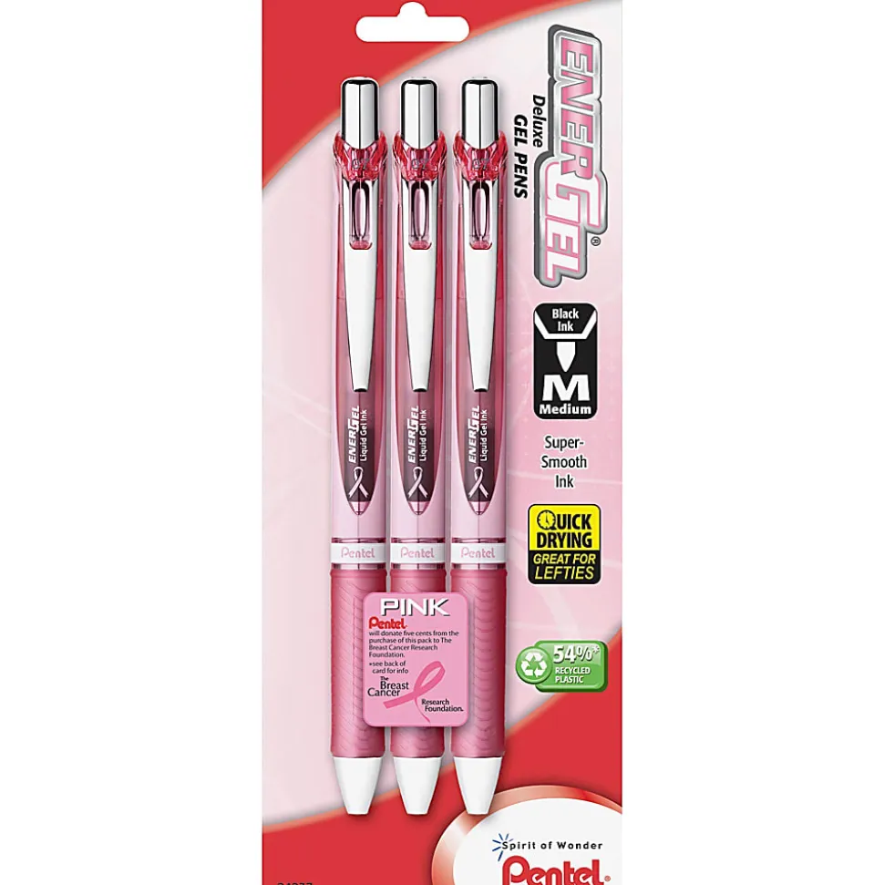 Pentel® EnerGel® RTX Retractable Liquid Gel Pens, Medium Point, 0.7 mm, Assorted Barrel Colors, Black Ink, Pack Of 3 Pens