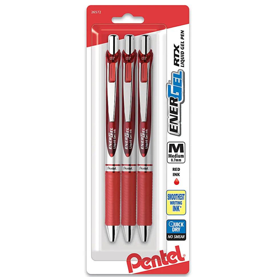 Pentel® EnerGel™ RTX Retractable Liquid Gel Pens, 3pk, Medium Point, 0.7mm, Red