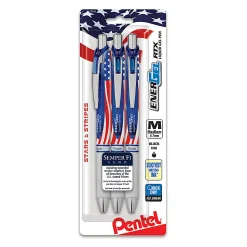 Pentel EnerGel RTX Retractable Liquid Gel Pens, Semper Fi Fund, Medium Point, 0.7 mm, Flag Barrel, Black Ink, Pack Of 3