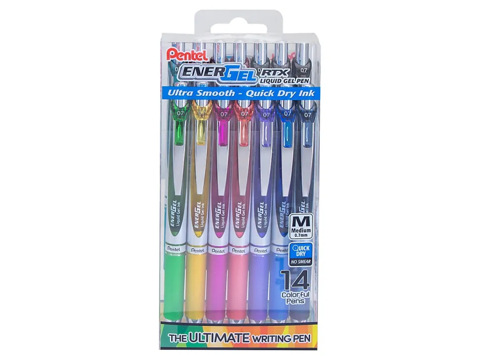 Pentel® EnerGel™ RTX Retractable Liquid Gel Pens, 14pk, Medium Point, 0.7mm, Assorted, BL77PC14M