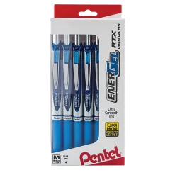 Pentel® EnerGel™ RTX Retractable Liquid Gel Pens, Medium Point, 0.7 mm, 54% Recycled, Blue Barrel, Blue Ink, Pack Of 12 Pens