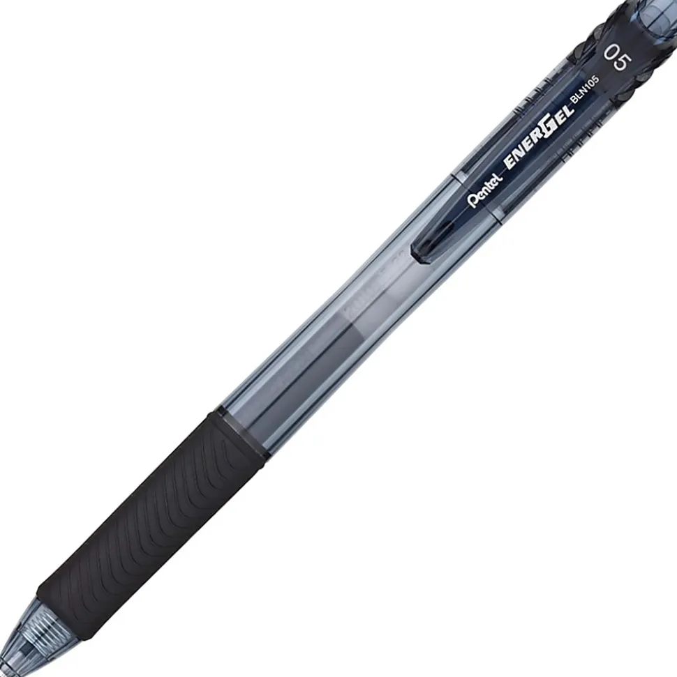 Pentel® EnerGel-X Retractable Gel Pens, Pack Of 24, Fine Point, 0.5 mm, Black Barrel, Black Ink