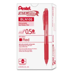 Pentel® EnerGel-X Retractable Gel Pens, Fine Point, 0.5 mm, Red Barrel, Red Ink, Pack Of 12 Pens