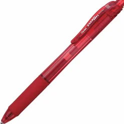 Pentel® EnerGel-X Retractable Gel Pens, Fine Point, 0.5 mm, Red Barrel, Red Ink, Pack Of 12 Pens