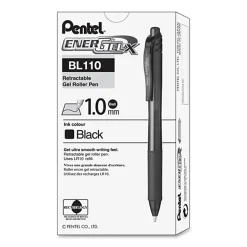 Pentel® EnerGel-X Retractable Gel Pens, Bold Point, 1.0 mm, Black Barrel, Black Ink, Pack Of 12 Pens