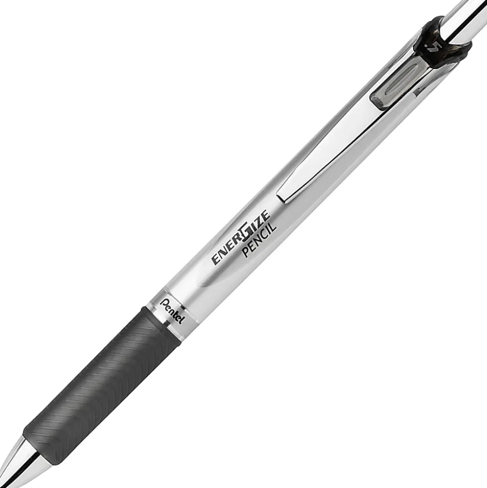 Pentel® EnerGize™ Mechanical Pencil, 0.5mm, #2 Lead, Black/Silver Barrel, Pack Of 12