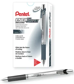 Pentel® EnerGize™ Mechanical Pencil, 0.5mm, #2 Lead, Black/Silver Barrel, Pack Of 12