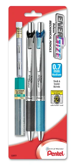 Pentel® EnerGize Mechanical Pencils, Starter Set, 0.7 mm, Silver Barrel, Pack Of 2