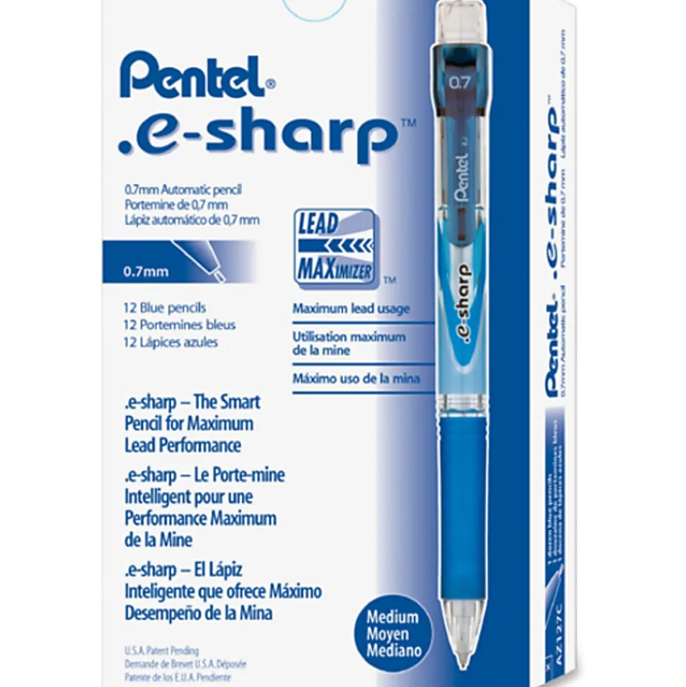 Pentel® e-Sharp™ Mechanical Pencil, 0.7mm, #2 Lead, 72% Recycled, Blue Barrel, Pack Of 12