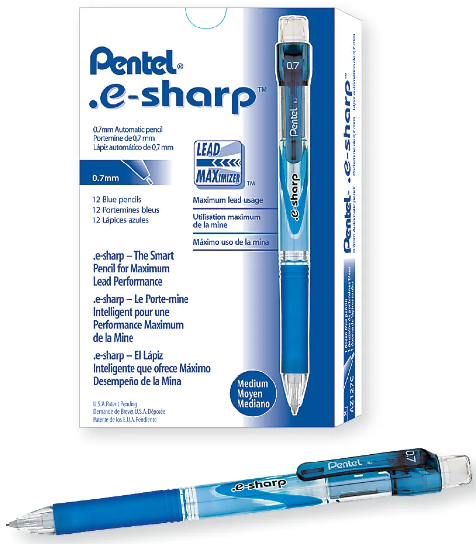 Pentel® e-Sharp™ Mechanical Pencil, 0.7mm, #2 Lead, 72% Recycled, Blue Barrel, Pack Of 12