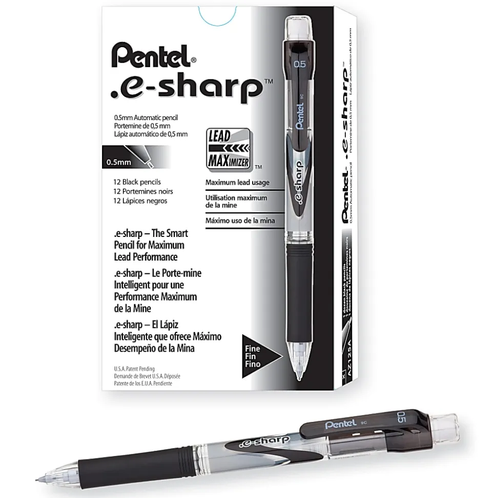 Pentel® e-Sharp™ Mechanical Pencils, 0.5 mm, 72% Recycled, Black, Pack Of 12