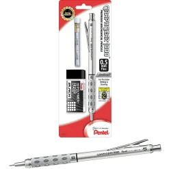 Pentel® Graph Gear 1000™ Mechanical Pencil with Eraser Set, 0.5mm, #2 Lead, Silver Barrel