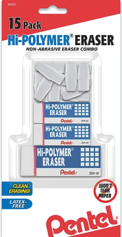 Pentel® Hi-Polymer® Eraser Combo Pack, White, Pack Of 15