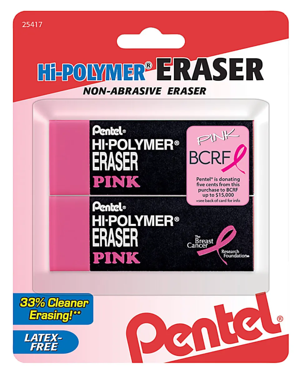 Pentel® Hi-Polymer Erasers, Pink, Pack Of 2