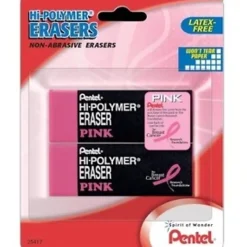 Pentel® Hi-Polymer Erasers, Pink, Pack Of 2