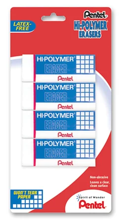 Pentel® Hi-Polymer Erasers, White, Pack Of 4