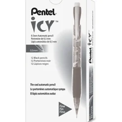 Pentel® Icy Mechanical Pencils, #2 Lead, Fine Point, 0.5 mm, Black Barrel, Pack Of 12
