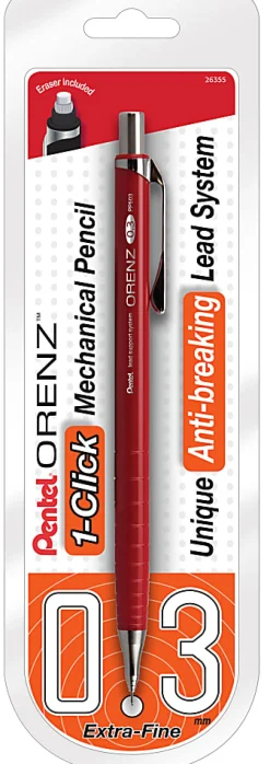 Pentel® Orenz™ Mechanical Pencil, 0.3mm, B Lead, Red Barrel