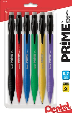 Pentel Prime Mechanical Pencils, 0.7 mm, Medium Point, Assorted Barrel Colors, Pack Of 6