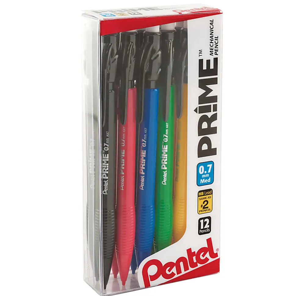 Pentel Prime Mechanical Pencils, 0.7 mm, Medium Point, Assorted Barrel Colors, Pack Of 12
