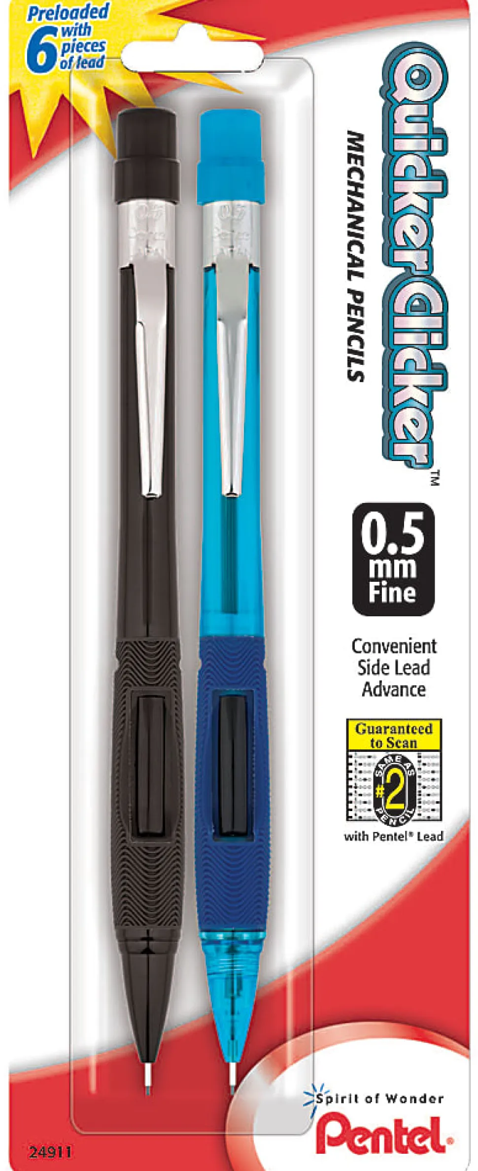 Pentel® Quicker Clicker™ Mechanical Pencil, 0.5mm, #2 Lead, Assorted Barrel, Pack Of 2