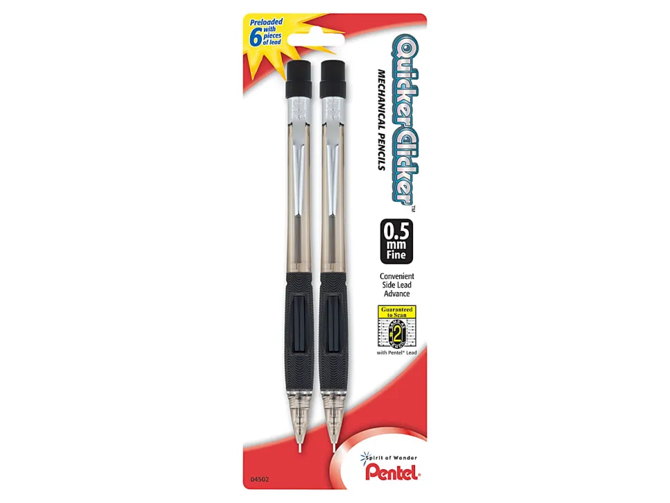 Pentel® Quicker Clicker™ Mechanical Pencil, 0.5mm, #2 Lead, Assorted Barrel, Pack Of 2