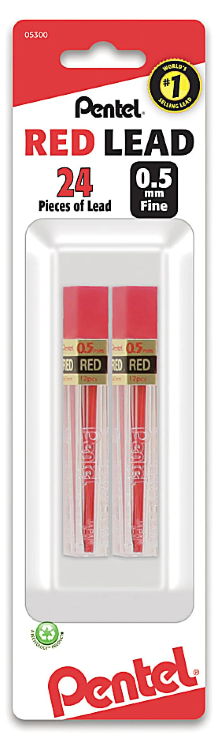 Pentel® Red Lead Refills, 0.5 mm, #2.5 Medium Soft Lead, Pack Of 2 Tubes