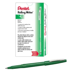 Pentel® Rolling Writer® Pens, Medium Point, 0.8 mm, Green Barrel, Green Ink, Pack Of 12 Pens