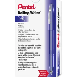 Pentel® Rolling Writer® Pens, Medium Point, 0.8 mm, Blue Barrel, Blue Ink, Pack Of 12 Pens