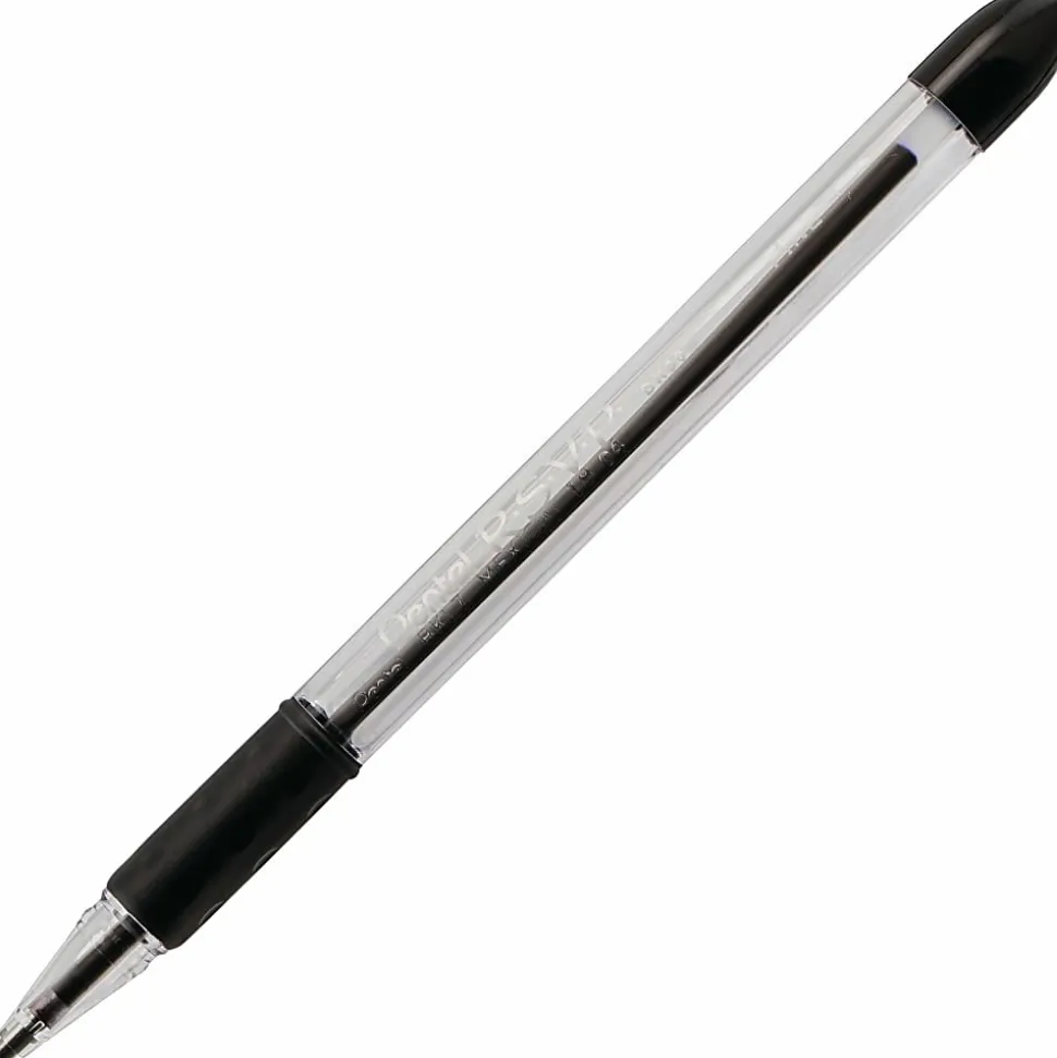 Pentel® R.S.V.P.® Ballpoint Pens, Fine Point, 0.7 mm, Clear Barrel, Black Ink, Pack Of 12