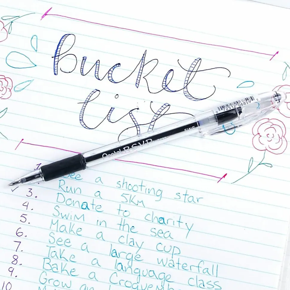 Pentel® R.S.V.P.® Ballpoint Pens, Fine Point, 0.7 mm, Clear Barrel, Black Ink, Pack Of 12