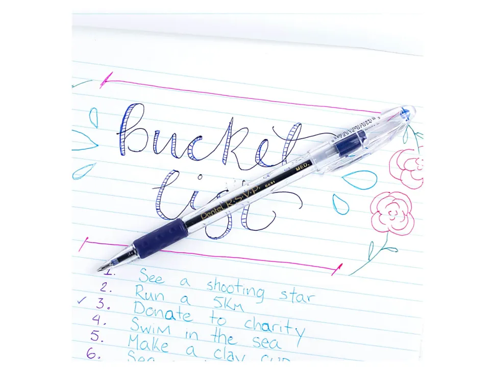 Pentel® R.S.V.P.® Ballpoint Pens, Medium Point, 1.0 mm, Clear Barrel, Blue Ink, Pack Of 12