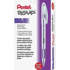 Pentel® R.S.V.P.® Ballpoint Pens, Medium Point, 1.0 mm, Clear Barrel, Violet Ink, Pack Of 12