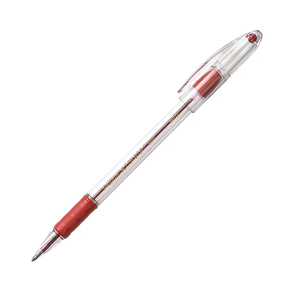 Pentel® R.S.V.P.® Ballpoint Pens, Medium Point, 1.0 mm, Clear Barrel, Red Ink, Pack Of 12