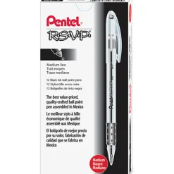 Pentel® R.S.V.P.® Ballpoint Pens, Medium Point, 1.0 mm, Clear Barrel, Black Ink, Pack Of 12