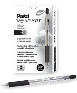 Pentel® R.S.V.P.® RT Retractable Ballpoint Pens, Medium Point, 1.0 mm, 61% Recycled, Transparent Black Barrel, Black Ink, Pack Of 12 Pens