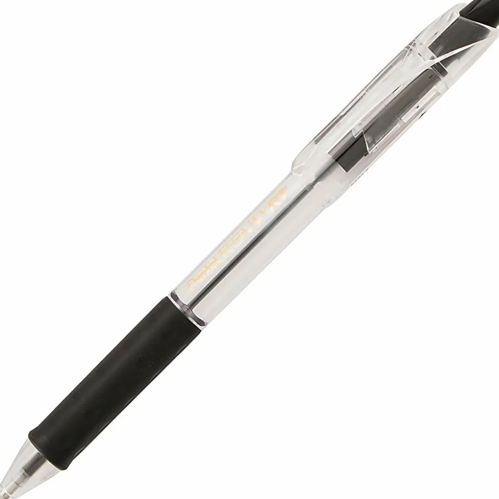 Pentel® R.S.V.P.® RT Retractable Ballpoint Pens, Medium Point, 1.0 mm, 61% Recycled, Transparent Black Barrel, Black Ink, Pack Of 12 Pens
