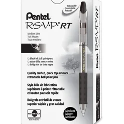 Pentel® R.S.V.P.® RT Retractable Ballpoint Pens, Medium Point, 1.0 mm, 61% Recycled, Transparent Black Barrel, Black Ink, Pack Of 12 Pens