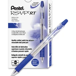Pentel® R.S.V.P.® RT Retractable Ballpoint Pens, Medium Point, 1.0 mm, 61% Recycled, Transparent Blue Barrel, Blue Ink, Pack Of 12 Pens