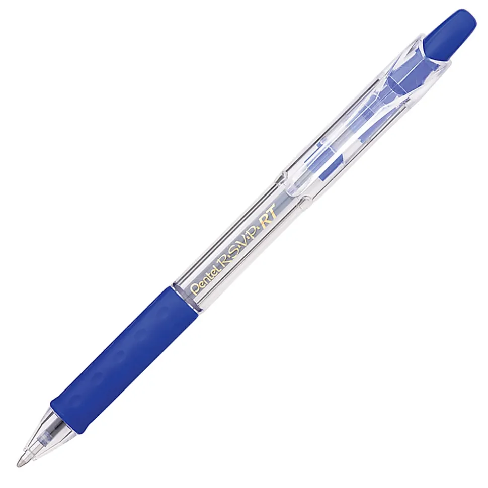 Pentel® R.S.V.P.® RT Retractable Ballpoint Pens, Medium Point, 1.0 mm, 61% Recycled, Transparent Blue Barrel, Blue Ink, Pack Of 12 Pens