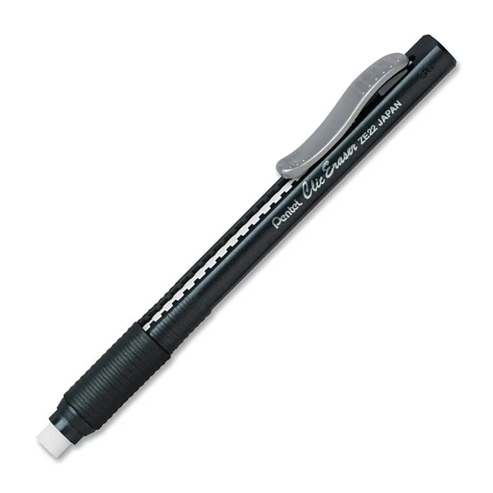Pentel Rubber Grip Clic Eraser - Lead Pencil - Refillable - Pen - Retractable, Latex-free Grip, Ghost Resistant, Pocket Clip - 1Each - Black