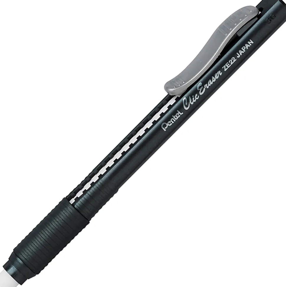 Pentel Rubber Grip Clic Eraser - Lead Pencil - Refillable - Pen - Retractable, Latex-free Grip, Ghost Resistant, Pocket Clip - 1Each - Black