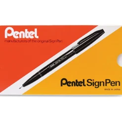 Pentel® Sign Pens®, Fine Point, 2.0 mm, Black Barrel, Black Ink, Pack Of 12 Pens