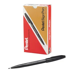 Pentel® Sign Pens®, Fine Point, 2.0 mm, Black Barrel, Black Ink, Pack Of 12 Pens