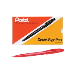 Pentel® Sign Pens®, Fine Point, 2.0 mm, Red Barrel, Red Ink, Pack Of 12 Pens